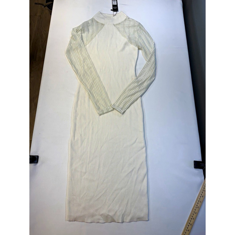 Fashion Nova Cierra Sweater Midi Dress Large Ivory Sheer Mesh RDAD7440FN
